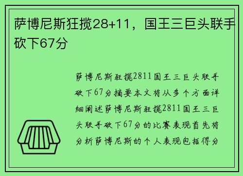 萨博尼斯狂揽28+11，国王三巨头联手砍下67分
